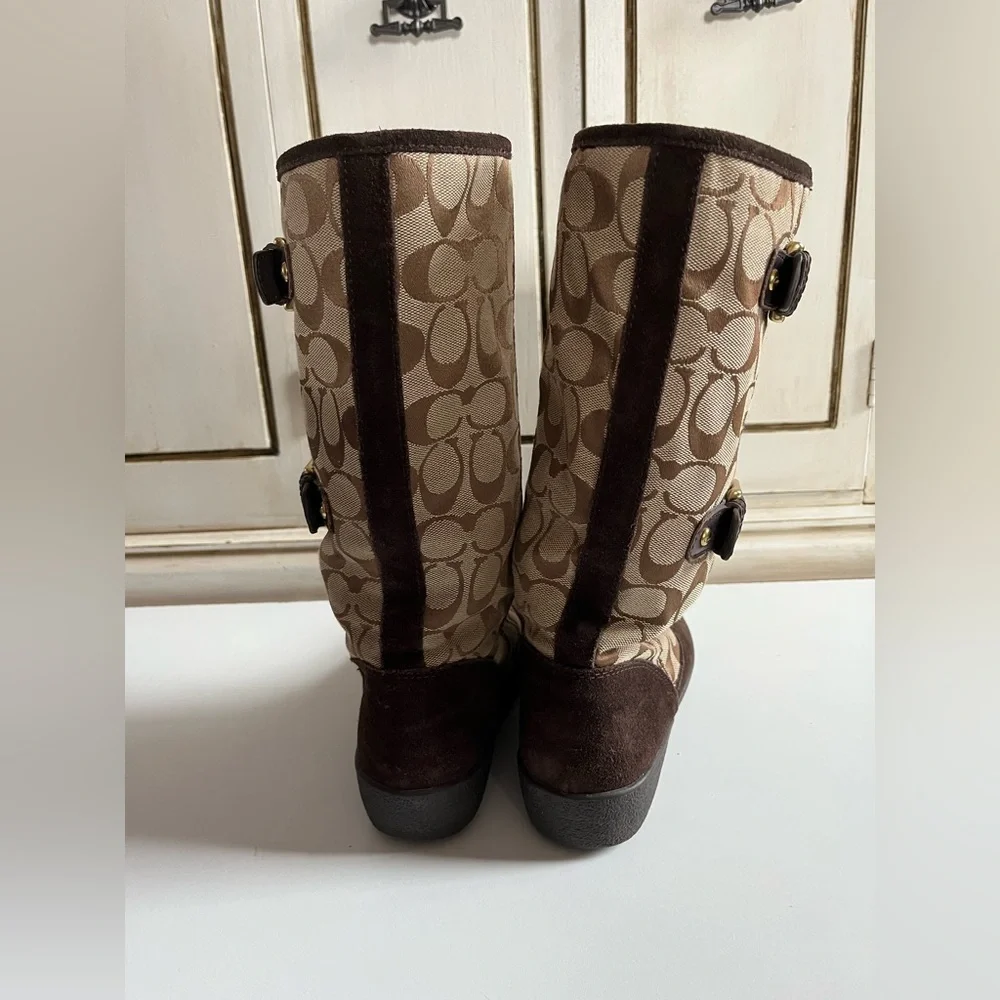 Signature Coach 'Tinah' Boots, Brown Suede Signature C Textile, Mid-Calf size 8